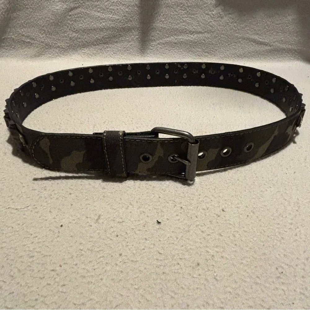 Men's Camo Canvas Faux Ammunition Studded Belt Sz 36 Gorpcore Streetwear